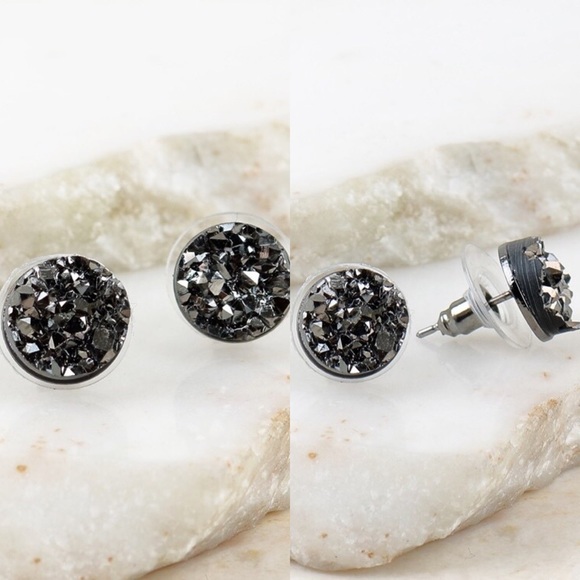 Round druzy earring stud - Picture 6 of 8